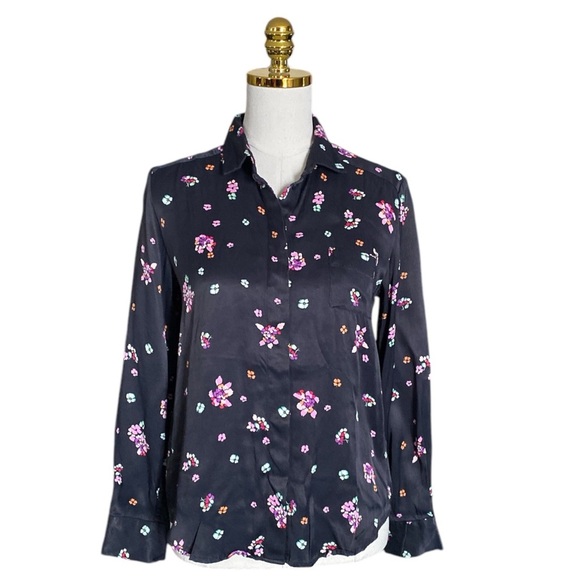 & OTHER STORIES Black Floral Print Satin Button Down Blouse Shirt Women’s Size 4 - Picture 5 of 14
